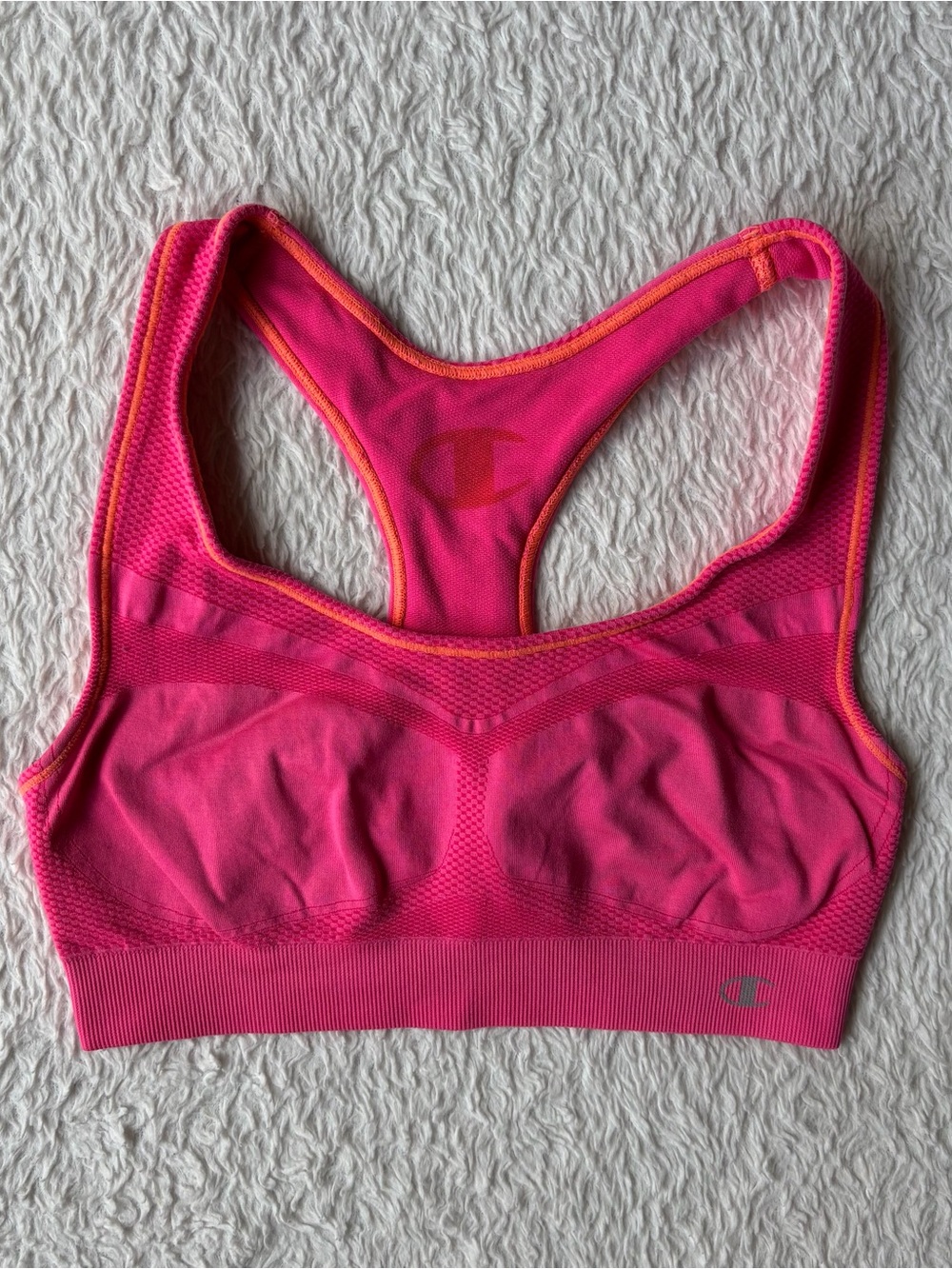 Champion Hot Pink Racerback Seamless Sports Bra with Orange Trim